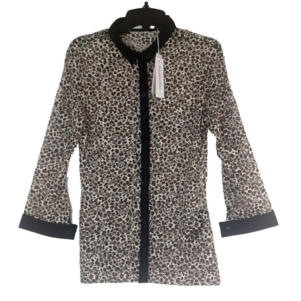 NWT 4 EU38 Anne Fontaine Pyla Leopard Cheetah Animal Print Semi Sheer Mesh Top - Picture 2 of 6